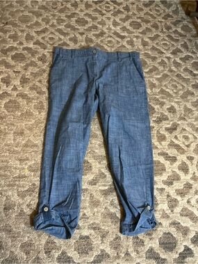 Talbots Denim-Style Blue Chambray Roll-Cuff Pants